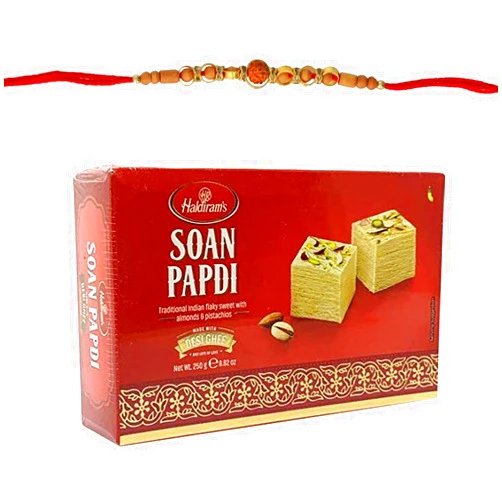 Generic Haldiram's Soan Papdi with Rakhi Combo A5 | Rakhi for Brother with Sweet - 250g