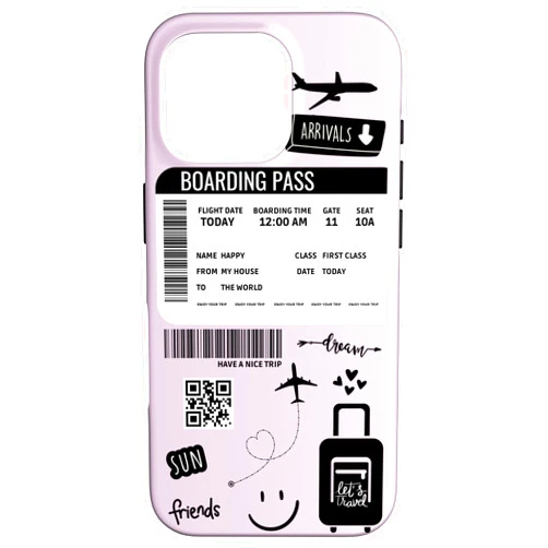 Annalisse Designs Co. iPhone 16 Pro Cute Airplane Boarding Travel Pass Happy Doodle Light Purple Case