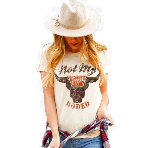 WFIAOUESS Not My First Rodeo Shirt Women Western Cowboys T-Shirt Vintage Country Music Shirt Retro Cowgirls Howdy Shirt