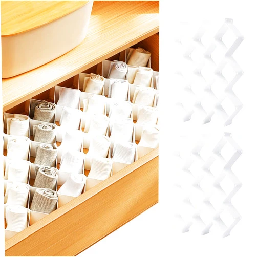 ROUFA Drawer Dividers Organizers, Plastic Drawers Organizer for Panties and Bras, Honeycomb Drawer Separator for Socks, Leggings, Belt and Scarf (2 Sets of White)