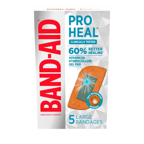 Band-Aid Brand Pro Heal Adhesive Bandages with Hydrocolloid Gel Pads, Large Clinically Tested Waterproof Bandages for Better Healing of Minor Wounds, Sterile First Aid Bandages, 5 ct
