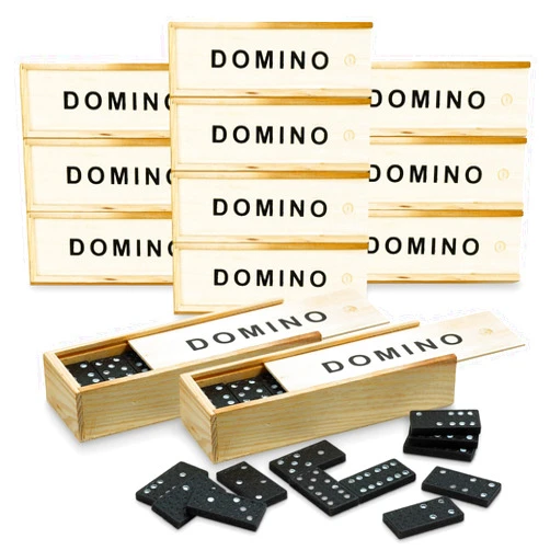 Playbees Mini Wooden Dominoes Set - 12 Pack - Classic Double Six Domino Game in a Wooden Case - Educational Board Games & Activity for Teens, Adults