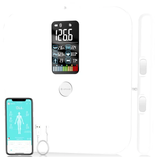 Lepulse Scales for Body Weight and Fat, Lepulse 8 Electrode Smart Body Fat Scale, Large Display BMI Digital Weight Scale, Full Body Composition Analyzer with Report, Accurate Bathroom Scale for Weight Muscle