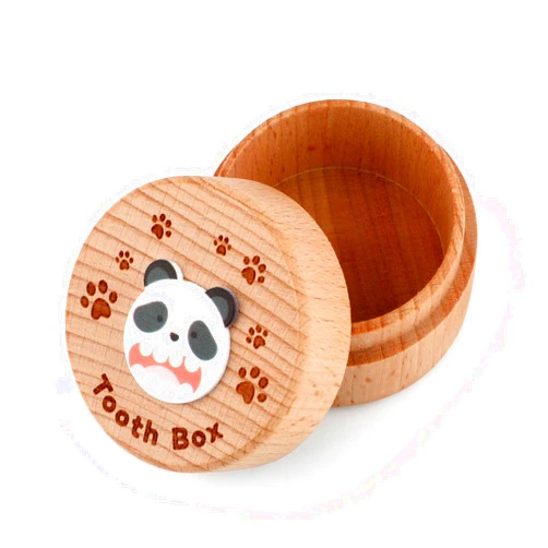 PEUTIER 3D Carved Tooth Fairy Box, Wooden Tooth Keepsake Box for Lost Teeth Cute Tooth Storage Box Holder Case for Boys Girls Kids Birthday(Panda)