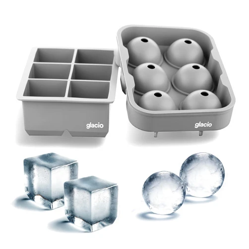 glacio Large Silicone Ice Cube Mold Combo - Durable Flexible Ice Maker for Whiskey, Cocktails - Perfect for Craft Ice, Whiskey Ice Balls, and Cocktail Ice Cubes