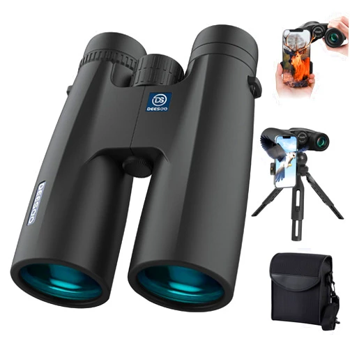 Deesoo 12x50 Binoculars for Adults - High Powered HD Binoculars with Phone Adapter and Tripod - Large View Binoculars for Bird Watching Hunting Stargazing Travel Cruise Ship Sports