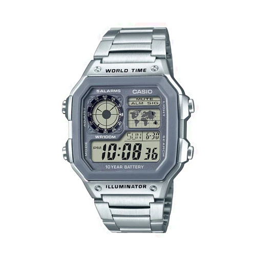 Casio AE1200WH Series | Men’s Digital Watch | 100M WR | Multi Alarms | 100 SEC Stopwatch | Countdown Timer | World Map for World Time | LED Light | LC Analog Display | 10 Year Battery