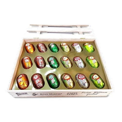 ANDY ANAND CHOCOLATIER Andy Anand European liqueur Flavored Dark Chocolate Bottles, Assortment Of Premium Selection, Filled with Top-Shelf liquor, Packed in a Wooden Gift Box - 18 Count