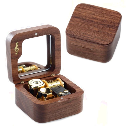 JYmusic Wooden Wind-up Music Box Natural Walnut Square Note Music Box, Birthday Mother's Day Children's Day (Tune: You are My Sunshine)