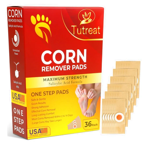 Tutreat 40% Salicylic Acid Corn Remover Pads: 36 Pack Extra Strength Corn Removal for Feet Toes of Men & Women - Effective Overnight Foot & Toe Corn Treatment Protectors for Kids Teenagers Adults Seniors