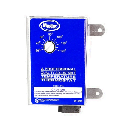 Master Flow GAF Master Flow Manually Adjustable Power Thermostat for Power Vents & Fans | Activated by Temperature, Helping Power Vents Reduce damaging Moisture | Universal Compatability | UL Listed - PT6