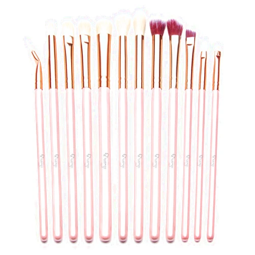 Qivange Eyeshadow Brushes 12PCS Eye Makeup Brush Set with Portable Pouch, Make up Brushes for Valentines Day Gifts (12pcs, Pink with Rose Gold)