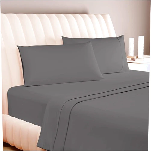Carressa Linen 100% Egyptian Cotton Sheets - 600 Thread Count 4 PC Queen Size Sheet Set, Soft, Cooling, High Thread Count Sateen, Extra Long Staple Luxury Bedding, 16 in Deep Pocket - Graphite Gray