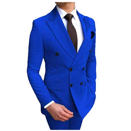 LYXP Men's Suits 2 Pieces Double Breasted Regular Fit Notch Lapel Solid Prom Tuxedos Wedding (Blazer+Pants)