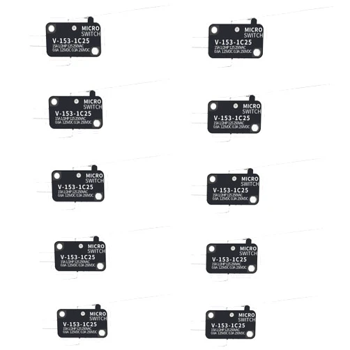 SING F LTD 10Pcs V-153-1C25 Micro Limit Switch Metal Micro Limit Switch Long Straight Hinge Lever Arm for Electronic Equipment Microwave Refrigerator Etc. 250V 15A