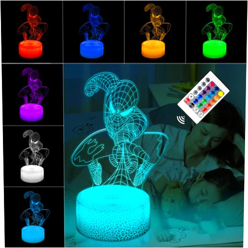 GOODDEYUN Kids Toys 3D Night Light,Superhero Christmas Gift Birthday 3D Illusion Lamp for Kid Girl Boy Room Decor, 16 Colors Remote Control