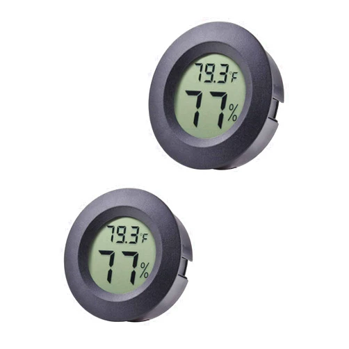Veanic 2-Pack Mini Hygrometer Thermometer Fahrenheit or Celsius Meter Digital LCD Monitor Indoor Room Round Humidity Temperature Gauge for Humidors Home Greenhouse Babyroom Reptile Incubator