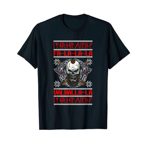 X-Mas Viking Ugly Style Valknut Vegvisir Compass Viking Axe Fa-La-La Valhalla-La Ugly Christmas Sweater Style T-Shirt