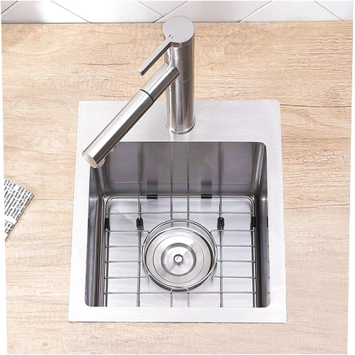 VC CUCINE VCCUCINE Bar Sink Drop in,13x15 Inch Topmount RV Small Kitchen Wet Bar Prep Sink,Handmade Stainless Steel,Outdoor Single Bowl,Brushed Nickel with Accessories