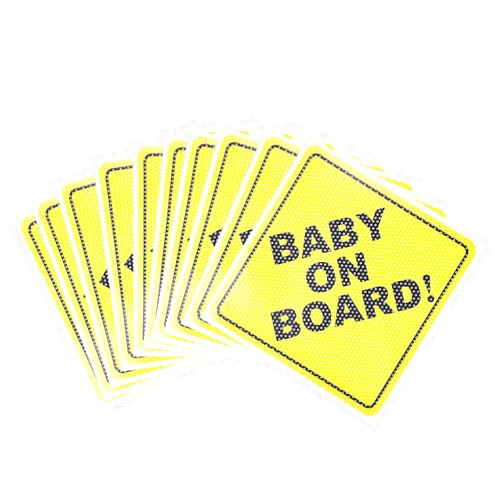 Bigtime Signs Baby on Board Signs for Car - Set of 10 - Highly Visible Yellow Safety Reminder for Cars with Kids and Toddlers - Easy-to-Apply Window Stickers for Child Safety in Vehicles - 5x5 In