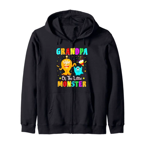 Matching Family Monster Birthday Party Tops ... Grandpa Of The Little Monster Family Matching Birthday Party Zip Hoodie