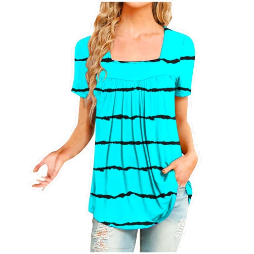 Generic Womens Summer Tops 2024 Casual Scoop Neck Ruffle Short Sleeve Summer Tshirts Boho Trendy Loose Vacation Tunic Blouses