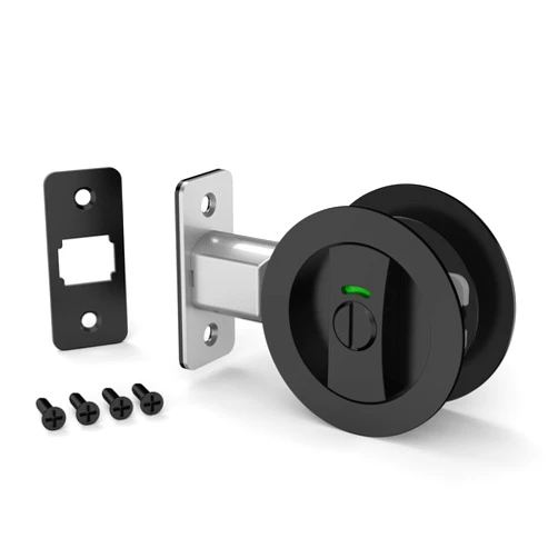 Filta Matte Black Pocket Door Lock Hardware with Color Coded Indicators for Bathroom,Round Privacy Pocket Door Heavy Duty Hardware,Bed/Bath Flush Sliding Pocket Door Lock