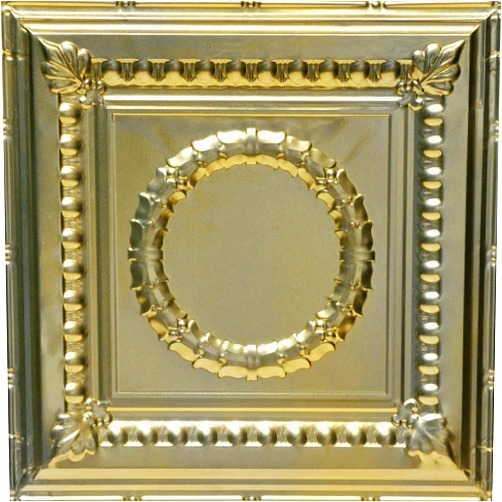 Shanko SKPC503-gn-24x24-D-6 Victory Stamped Metal Lay-in Tin Ceiling Tile (24 sq. ft), Gold Nugget, Pack of 6