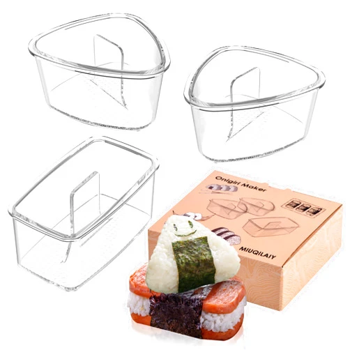MIUQILAIY 3PCS Clear Onigiri Rice Ball Mold Makers,Musubi Mold Kit,Musubi Maker Press,Triangle Rice Ball Mold Maker,Sushi press Mold for Kid Lunch Bento, Non-stick, BPA-Free