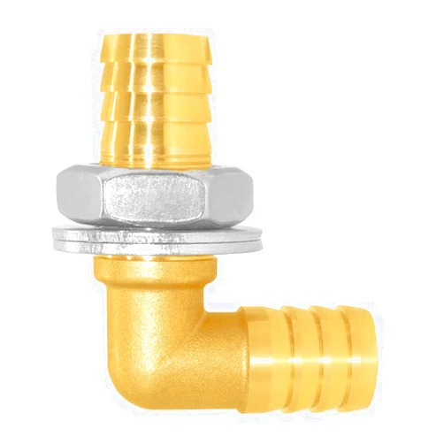 Joywayus 5/8''ID Hose Barb Thru-Bulk Head Hex 90 Degree L Right Angle Elbow Union Brass Fitting Water/Fuel/Air