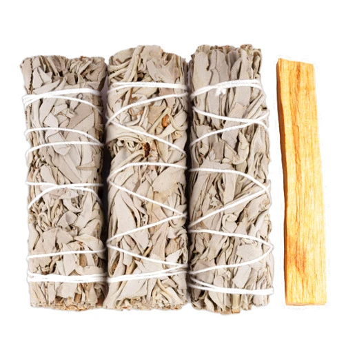 Wish Well 3 pc White Sage Smudge Sticks with Palo Santo Stick - Sage Incense Sticks for Smudging, Healing, Meditation, Home Cleansing - 4” White Sage Sticks & Palo Santo Incense Stick