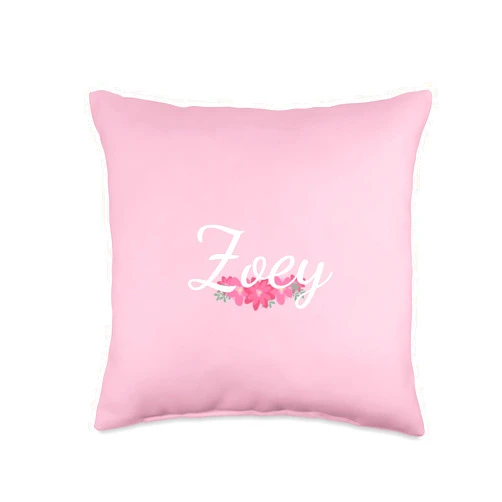 Custom Zoey Gifts & Designs for Girls Custom Zoey Gift Personalized Name Flowers Floral Pink Throw Pillow, 16x16, Multicolor