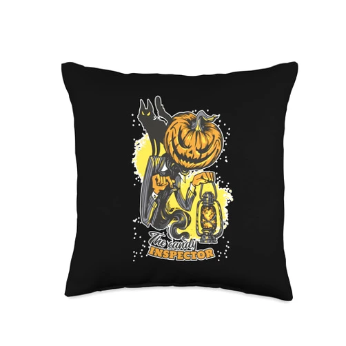 Halloween, Horror, Zombie, Kürbis, Skelett, Grusel The Candy Inspector. Throw Pillow, 16x16, Multicolor