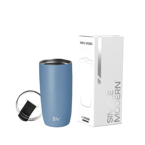 Simple Modern Travel Coffee Mug Tumbler with Flip Lid | Reusable Insulated Stainless Steel Cold Brew Iced Coffee Cup Thermos | Gifts for Women Men Him Her | Voyager Collection | 16oz | Blue Dune