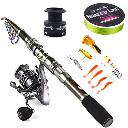 Sougayilang Telescopic Fishing Rod Reel Combos with Carbon Fiber Fishing Pole Spinning Reels and Fishing Accessories