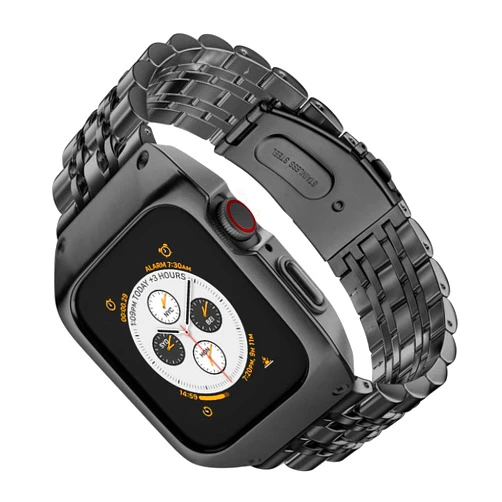 EloBeth Compatible with Apple Watch Band 44mm SE 2 SE Series 4/5/6 with Case, Stainless Steel iWatch 44mm Bands with Protective Cover for Apple Watch SE2/SE & Series 6/5/4 44mm (Black/Black)