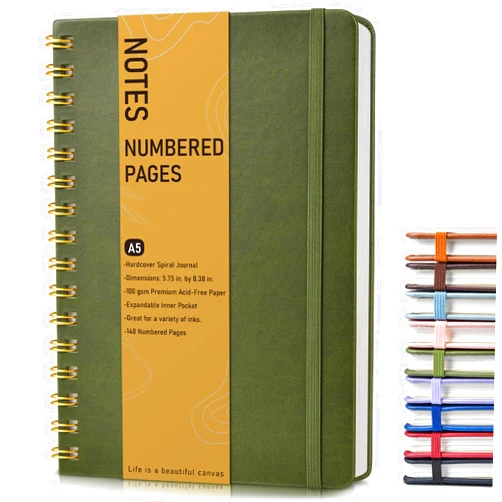 PAPEJOON Lined Spiral Journal Notebook, A5 Hardcover Spiral Journals for Women Men, 150 Numbered Pages Spiral Bound Notebook, 100 GSM College Ruled Notebooks for Work, Note Taking 5.75