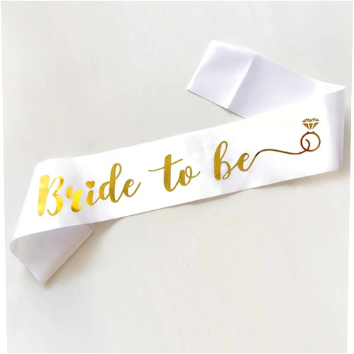 BLUPLE Bride to Be Sash 1pc Bachelorette Party Sash Bridal Shower Hen Party Supplies Decorations Party Wedding Favors Accessories (Gold/White)