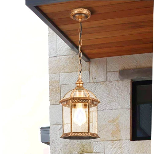 Mrdsre Antique Rustic Bronze Outdoor Waterproof Hanging Lantern American Village Chain Adjustable Ceiling Pendant Light Aluminum Glass Creative Gazebo Courtyard Garden Exterior Chandelier With E2