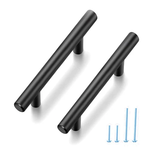 JOY DECOR 20 Pack 5 Inch Cabinet Pulls Kitchen Cabinet Handles with 3 Inch Hole Center Matte Black Cabinet Hardware Stainless Steel Kitchen Drawer Pulls for Cabinets Cupboard, 76mm Hole Centers