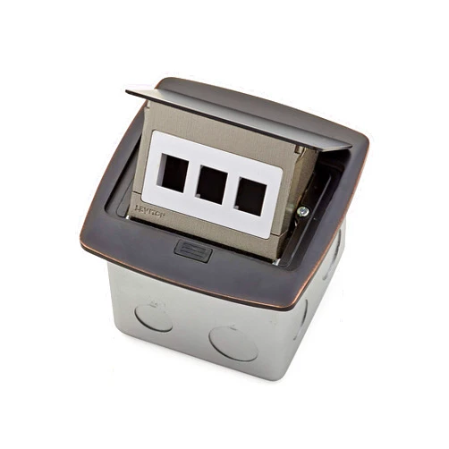 Leviton PFQP3-BZ Pop-Up Floor Box with 3-Port QuickPort Insert, Bronze