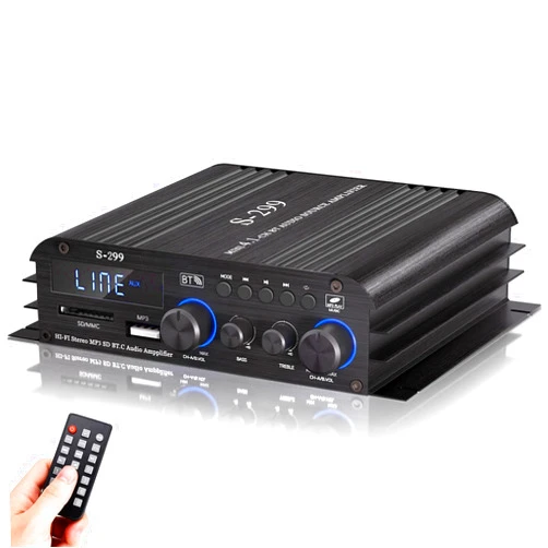 Facmogu S-299 4.1CH Bluetooth Power Amplifier with Active Subwoofer Output (NOT Passive Subwoofer), Max 800W RMS 40Wx4 Subwoofer Amplifier Hi-Fi Integrated Mini Speaker Amp Audio Sub Bass Amp