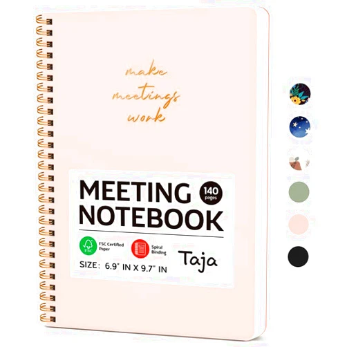 Taja Meeting Notebook for Work Organization - Work notebook with action items, Meeting Minutes Planner Notebook, Perfect Office Supplies for Men & Women - Pink
