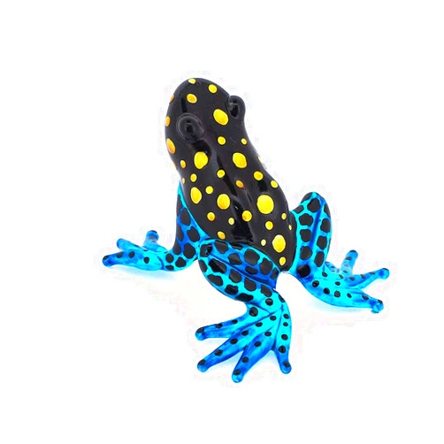 ZOOCRAFT Glass Frog Figurines Collectibles Poison Dart Hand Blown Painted Art Animals Miniature Garden Decor Statue Animal Blue