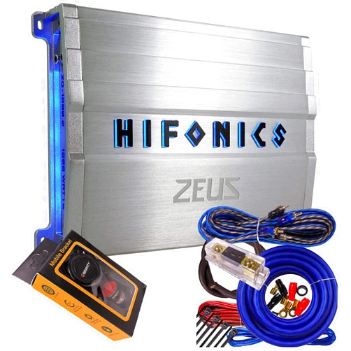 Hifonics ZG-1200.2 Zeus Gamma 2 Channel Super A/B Class 1200 Watt Car Audio Sound System Subwoofer Speaker Amp Amplifier with Gravity Magnet Phone Holder and 4 Gauge Kit Blue Bundle