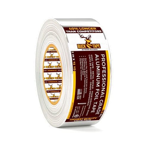 BUCK TAPE AS TOUGH AS A BUCK Buck Professional Grade Aluminum Foil Tape - 2 Inch x 216ft (72 yd) 3.6 Mil - Ideal for HVAC, Metal Repair & Insulation - Heat Resistant & Waterproof - Perfect for Sealing Ductwork & Vents