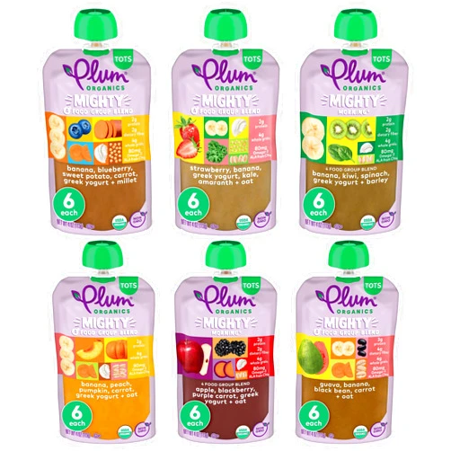 Plum Organics Tots Baby Food Meal Variety Packs - Mighty 4/Mighty Morning Pouches, 3 Flavors (18 Pack) & Mighty 4 Pouches, 3 Flavors (18 Pack)