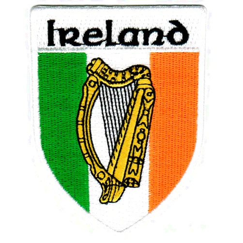 Cypress Collectibles Embroidered Patches Ireland Shield Patch Irish Harp Flag Embroidered Iron-On Emblem