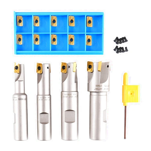 Accusize Industrial Tools 4 Pc 90 Deg Indexable End Mill Set with Apkt11t3 Inserts, Cutter Diameter Includes 1/2'', 5/8'', 3/4'' and 1'', 0028-8416