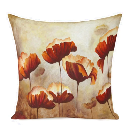 MURUFUL Throw Pillow Cover 18x18 Inch，Painting Poppies Flower Square Throw Pillow Cases，Artwork of Vintage Brown Lotus Polyester Throw Cushion Covers for Couch Sofa Chair Bedroom